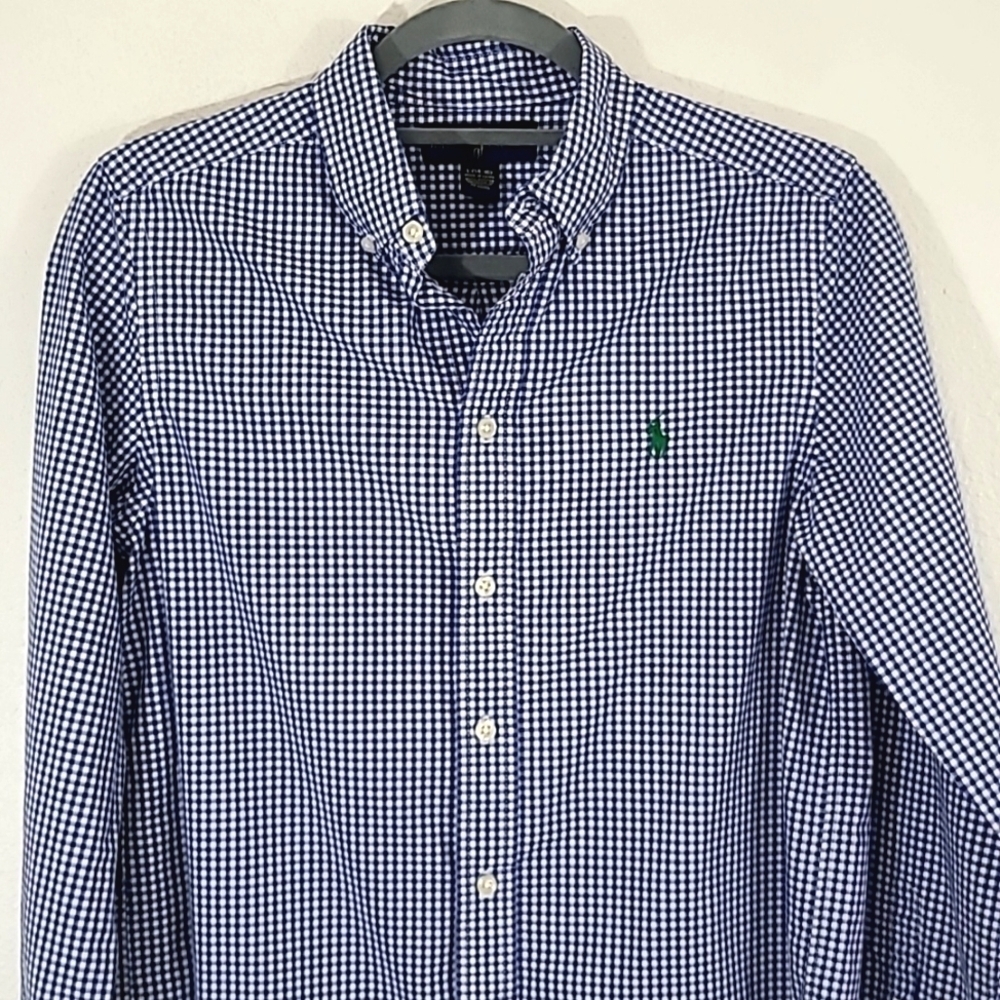 RALPH LAUREN Boy's Blue/White Button-Down Long Sleeve Shirt, size L (14-16)